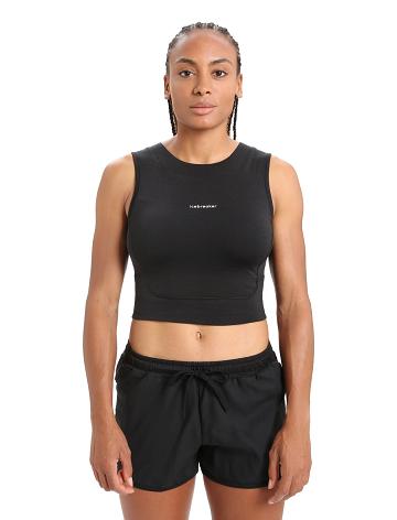 Black Icebreaker ZoneKnit™ Merino Cropped Bra-Tank Women's T Shirts | AU 1574WNBY